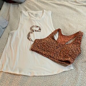 Zyia Leopard Print Sports Bra (L) and White Tank Top (XXL)